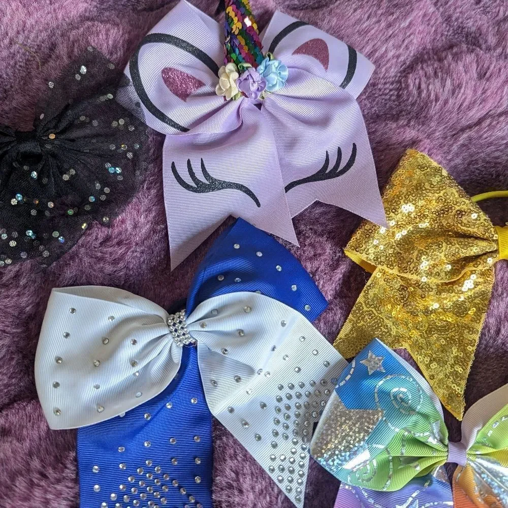 Colorful Bow Set with Glitter and Rhinestones